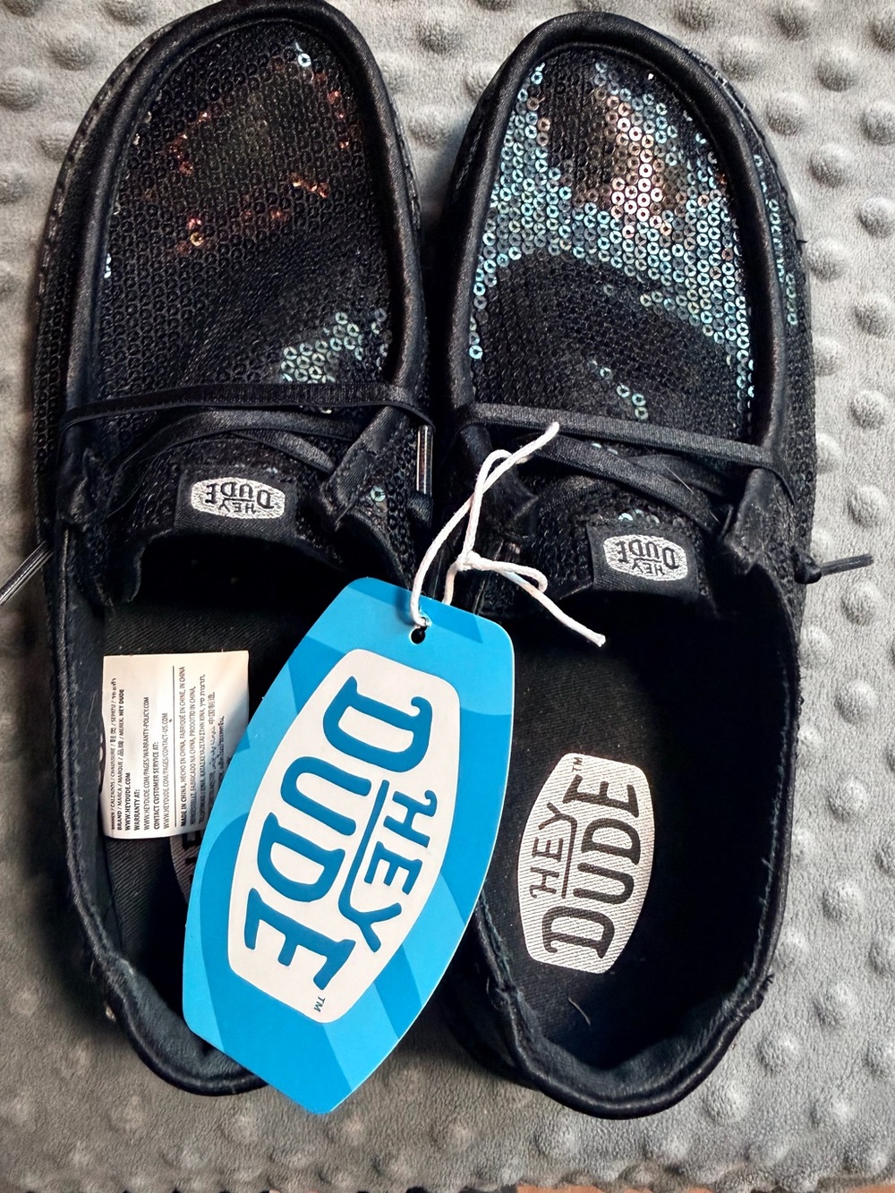 Hey Dude Women's Black Sequin Slip-On Loafers